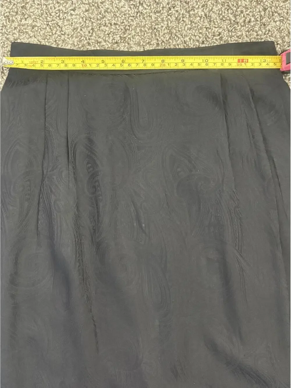 Vintage 100% Silk Black Paisley Midi Skirt Size 10 Minimalist Y2K Office Siren